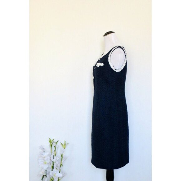 NEW! Talbots Ribbon Tweed Sheath Dress Sleeveless Career Chic Navy Blue SZ 4P - Picture 4 of 9